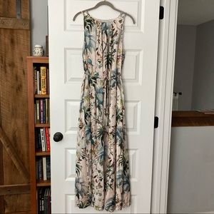 Sleeveless Maxi Dress Polynesia-type Print Satin
